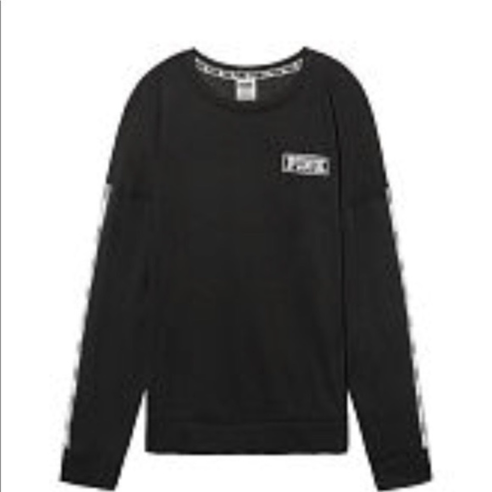 Victoria's Secret PINK Crewneck Sweatshirt Black Logo Print Block Large NEW